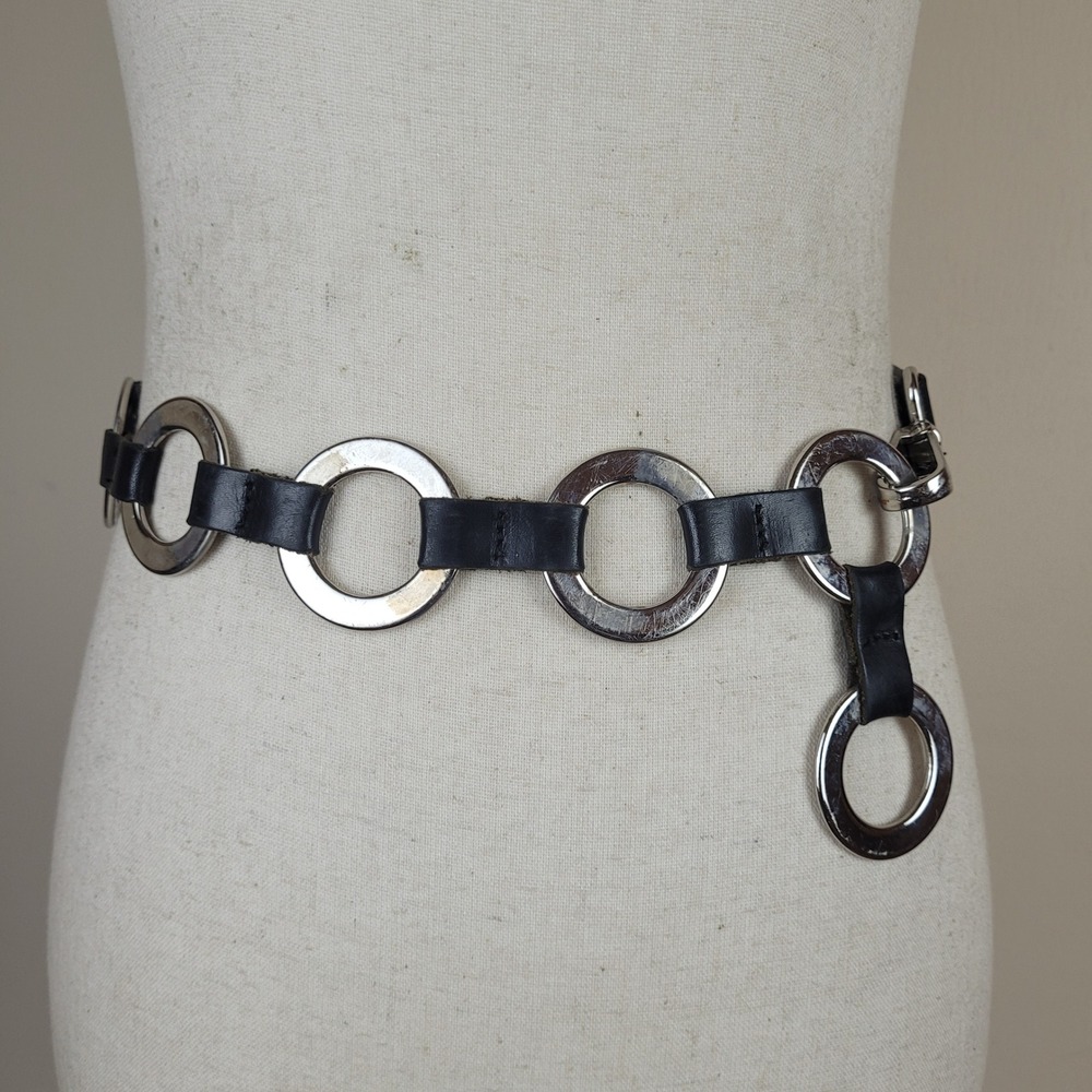 Vintage The Limited Belt Medium Black Leather Chain Silver O-Ring Y2K Moto Punk